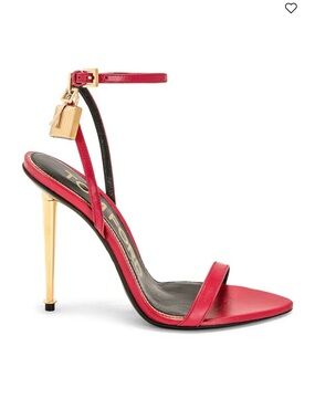 Tom Ford Red Leather Stiletto Sandals with Gold Heel & Padlock